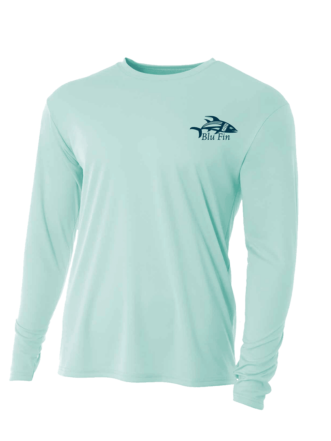 Blu Fin Logo Stylish Cooling Performance Activewear Long Sleeve Crew Neck Shirt All-Day Wear UV Protection Wicking Sportswear