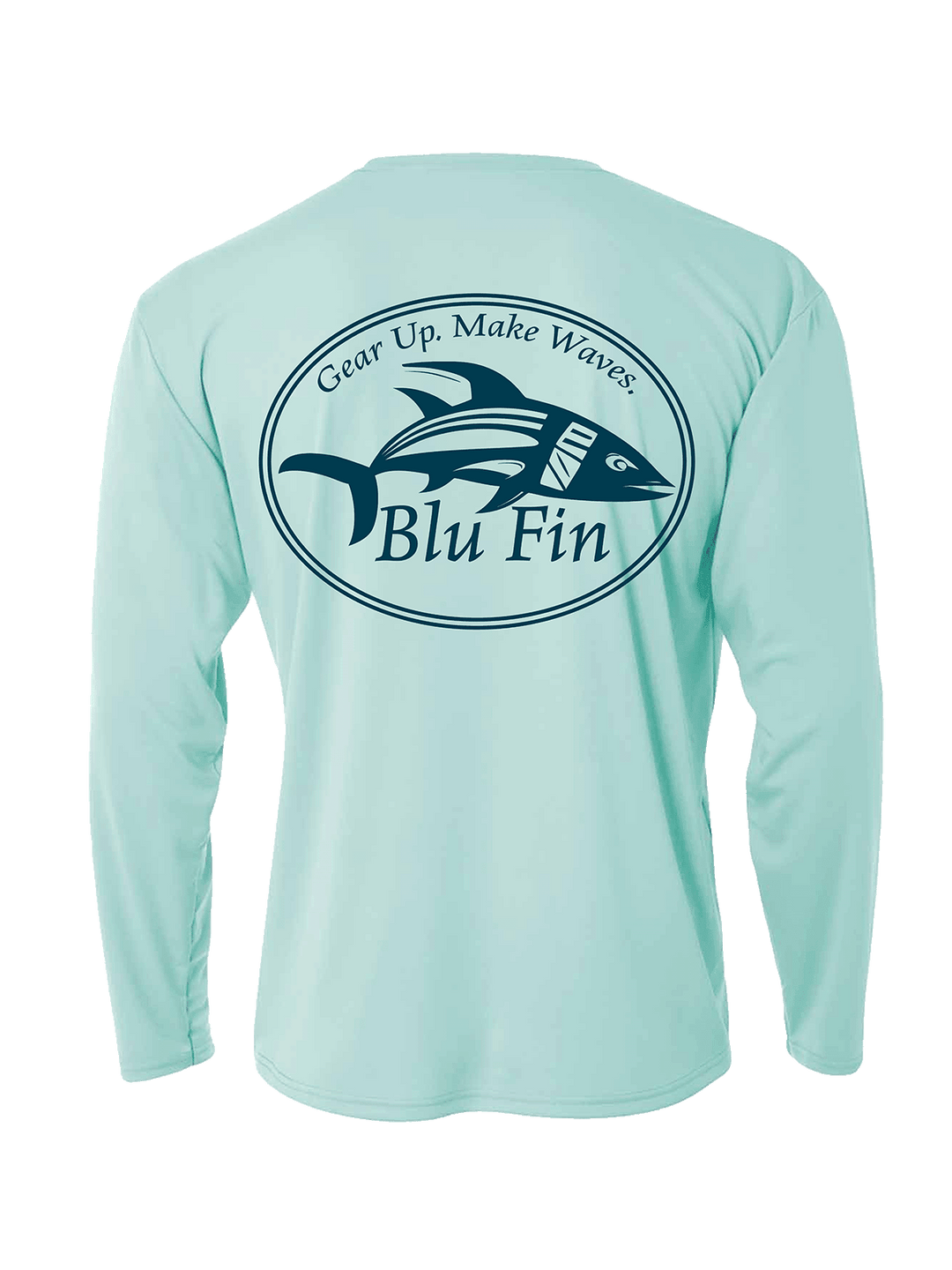 Blu Fin Logo Stylish Cooling Performance Activewear Long Sleeve Crew Neck Shirt All-Day Wear UV Protection Wicking Sportswear