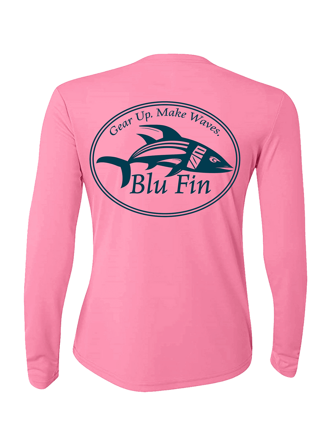 Blu Fin Logo Stylish Cooling Performance Activewear Long Sleeve Ladies Crew Neck Shirt All-Day Wear UV Protection Wicking