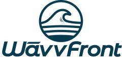 Logo of Wávv Front with a wave design above the text on a white background