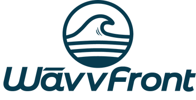 Logo of Wávv Front with a wave design above the text on a white background