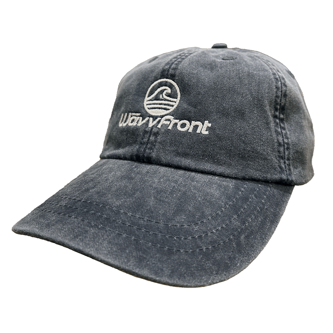 Gray cap with 'WavyFront' logo on a white background